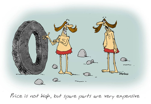 Cartoon: spare parts (medium) by draganm tagged spare,parts,wheel,stone,age