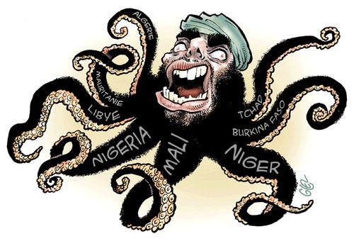 Cartoon: Al Qaeda in Africa (medium) by Damien Glez tagged al,qaeda,africa,islamisme,sahel