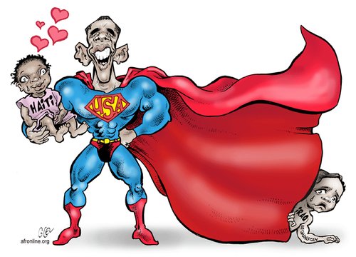 Cartoon: Haiti - Iraq - Afghanistan (medium) by Damien Glez tagged obama,usa,haiti,iraq,afghanistan