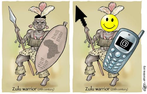 Cartoon: Internet Afrique (medium) by Damien Glez tagged internet,afrique,africa,zulu,warriors,centuries