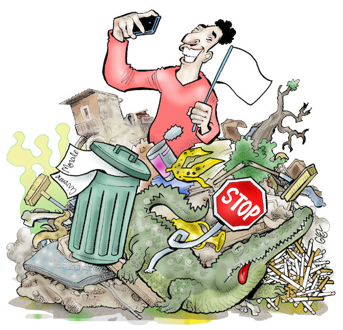 Cartoon: Modern laxity (medium) by Damien Glez tagged laxity,navel,social,networks,selfie,environment,garbage,waste,laxity,navel,social,networks,selfie,environment,garbage,waste