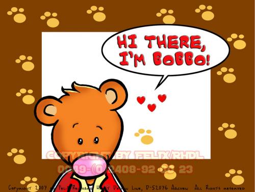 Cartoon: Bobbo The Bear-I am Bobbo! (medium) by FeliXfromAC tagged bobbo,the,bear,bär,tiere,animals,niedlich,whimsical,hadyogo,wallpaper,felix,alias,reinhard,horst,ecard,glück,greetings,glückwünsche,love,liebe
