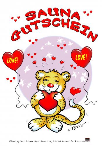 Cartoon: Sauna Gutschein Design! (medium) by FeliXfromAC tagged voucher,gutschein,leopard,sauna,love,felix,alias,reinhard,horst,aachen,comic,cartoon,comix,illusttration,illustrator,stockart,herz