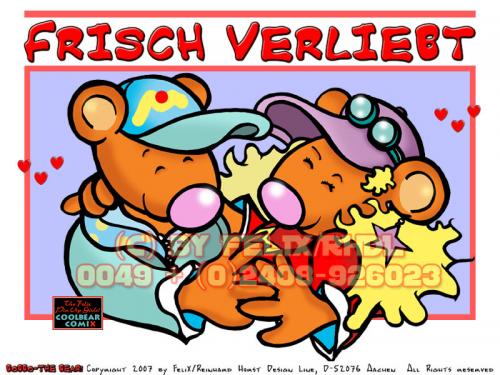 Cartoon: Frisch verliebt! (medium) by FeliXfromAC tagged greetings,luck,glück,beziehung,sympathiefigur,mascot,design,character,liebe,glückwunschkarte,card,greeting,horst,reinhard,alias,felix,comix,pleite,animals,stockart,illustration,comic,cartoon,tiere,bär,bear,the,bobbo