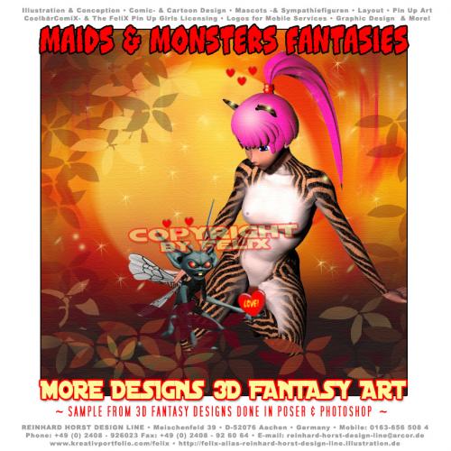 Cartoon: Maids and  Monsters 3D (medium) by FeliXfromAC tagged monster,frau,woman,parodie,heldin,heroine,dragon,drachen,attack,3d,action,parody,alias,reinhard,horst,stockart,