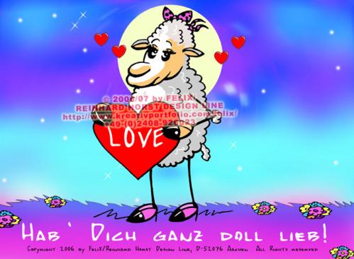 Cartoon: Sheep in Love (medium) by FeliXfromAC tagged felix,alias,reinhard,horst,aachen,stockart,sheeps,in,love,schaf,schafe,cartoon,handy,mobile,services,liebe,funny,tiere,animals,comic,design,grusskarte