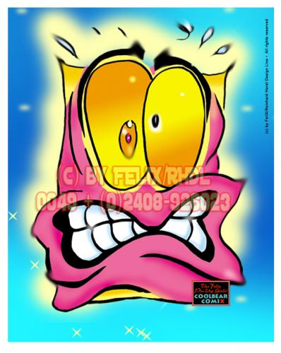 Cartoon: The Face of Chaos! (medium) by FeliXfromAC tagged paranoid,panc,panik,felix,alias,reinhard,horst,horror,design,line,comic,cartoon,monster,geicht,blau,blue,angst,poster,kaugummi,bubblegum