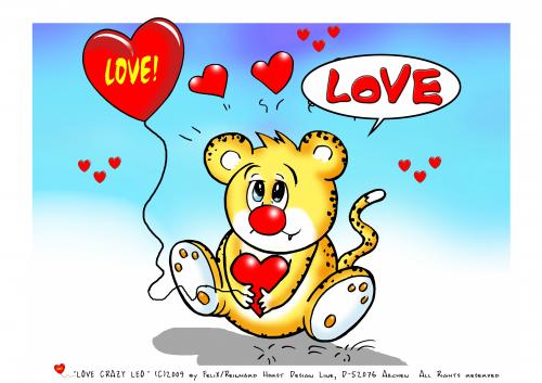 Cartoon: Whole Lotta Love-Lovecrazy Leo (medium) by FeliXfromAC tagged leo,love,tiere,tier,animal,lovecrazy,character,design,handy,wallpaper,leopard,comic,comix,cartoon,felix,alias,reinhard,horst