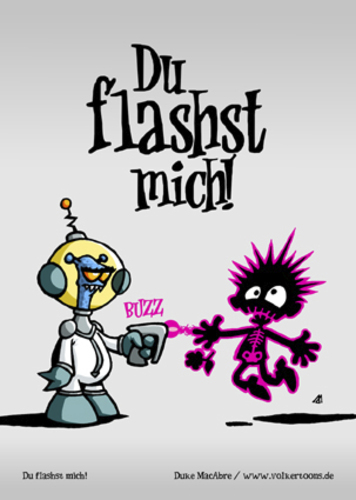 Cartoon: Du flashst mich! (medium) by volkertoons tagged volkertoons,cartoon,außerirdischer,alien,laser,invasion,humor,lustig,spaß,fun,funny,grußkarte,postkarte,karte,greeting,card