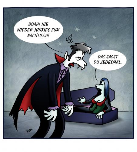 Cartoon: Junkfood (medium) by volkertoons tagged volkertoons,cartoon,humor,vampire,vampires,blood,blut,untote,undead,junkfood,junk,food,junkies,heroin,drugs,drogen,sucht,gruft,halloween,horror,creepy,creeps,vampir,dracula,blutsauger,junkie,drogen,drogensucht,sucht,drogenabhängiger,drogenabhängigkeit,blut,abhängigkeit,untoter,junkfood,nachtisch,nahrung,essen,ernährung,spezie,trinken,getränk,gruft,high