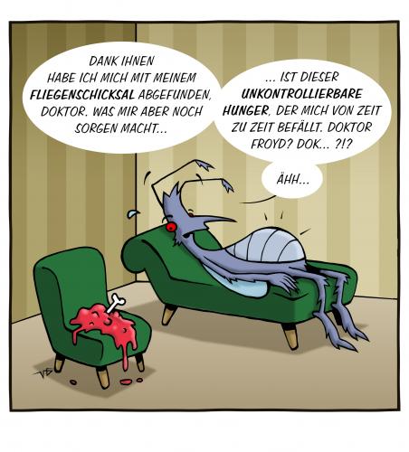 Cartoon: Kleiner Hunger (medium) by volkertoons tagged cartoon,volkertoons,humor,movie,film,fliege,fly,tiere,animals,horror,psychoanalyse,hunger,menschenfresser,menschenfresser,psychoanalyse,psychologie,psychologe,therapie,therapeut,sitzung,patient,psyche,störung,psychische störung,hunger,essen,ernährung,fleisch,kannibale,fleischfresser,fliege,insekt,die fliege,horror,mutation,auffressen,töten,fressen,psychische,die