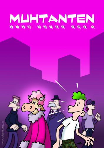 Cartoon: Muhtanten - Die Karte! (medium) by volkertoons tagged volkertoons,cartoon,humor,lustig,mutant,mutanten,mutants,kuh,kühe,cow,cows,tier,tiere,animal,animals,punk,sience,fiction,karte,card,poster,sf,scifi,cartoon,cartoons,mutant,mutanten,tier,tiere,kuh,kühe,menschen,stadt,postkarte,punk,frisur,style,fashion,mutation,muh,verkleidung,verkleiden,genetik