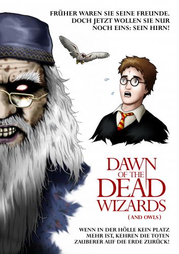 Cartoon: PotterFakePlakate - Zombie (medium) by volkertoons tagged volkertoons,cartoon,humor,lustig,funny,film,movie,kino,harry,potter,zombie,dawn,of,the,dead,horror,mad,dumbledore,zauberer,wizard,magie,magic,magician,sorcerer,hogwarts,plakat,parodie,fake,parodie,harry potter,literatur,film,kino,dawn of the dead,horror,harry,potter,dawn,of,the,dead