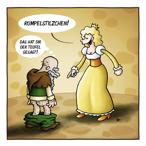 Cartoon: Rumpelstilzchen (medium) by volkertoons tagged volkertoons,cartoon,märchen,fairy,tale,rumpelstilzchen,rumpelstilzkin,größe,size,müülerin,müllerstochter,albern,funny,märchen,rumpelstilzchen,prinzessin,teufel