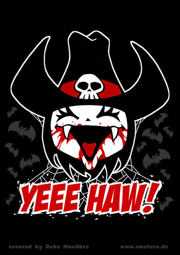 Cartoon: Nosfera - YEEE HAW! (medium) by volkertoons tagged volkertoons,nosfera,vampir,vampire,lustig,humor,fun,funny,böse,evil,süß,cute,mädchen,girl,cowgirl,western,texas,gothic