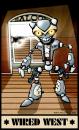 Cartoon: Wired West (small) by volkertoons tagged volkertoons,volker,dornemann,cartoon,illustration,robot,robots,roboter,bytebastards,western,saloon