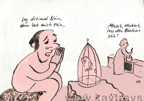 Cartoon: Begierde (medium) by lejeanbaba tagged vogelkäfig,vogel,ehe