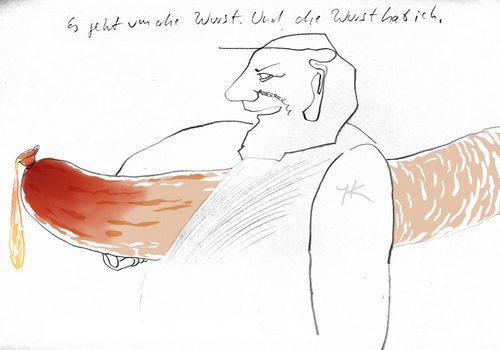 Cartoon: Es geht um die Wurst (medium) by lejeanbaba tagged wurst,macho,mann,erotik,picasso,bohlen