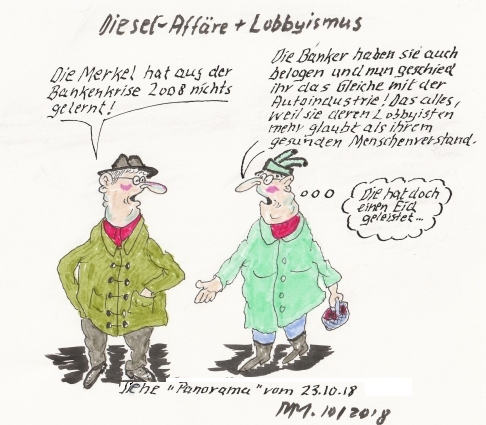 Cartoon: Dieselaffäre - Lobbyismus (medium) by quadenulle tagged kanzlerin,merkel,dieselaffäre,lobbyismus,politik,bankenkrise,autoindustrie