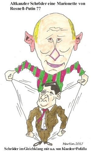 Cartoon: Marionette auf Russisch (medium) by quadenulle tagged politik,russland,putin,marionette,wirtschaft,lobbyismus,altkanzler,schröder,rosneft