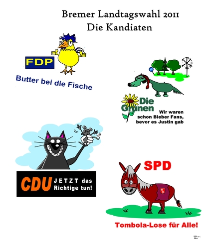 Cartoon: Bremer Landtagswahlen (medium) by Tricomix tagged gruenen,die,spd,cdu,fdp,landtagswahlen,bremer,bremer,landtagswahlen,fdp,cdu,spd,grünen
