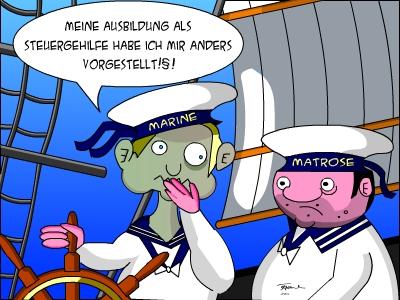 Cartoon: Richtig Bewerben (medium) by Tricomix tagged bewerbung,matrose,segelschiff,steuergehilfe,steuer