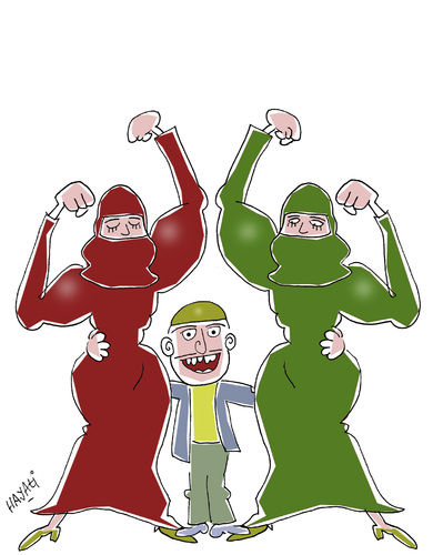 Cartoon: Alis twins Schenguel and Nadima (medium) by Hayati tagged alis,twins,zwillinge,ikizler,gül,and,nadima,islam,türkei,burka,frauen,zwillinge