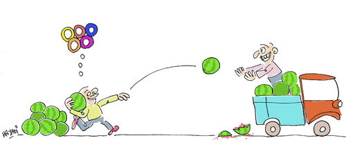 Cartoon: Training (medium) by Hayati tagged wassermelone,karpuz,training,london,olympiade,sport,discuswerfer,discus,hayati,boyacioglu,berlin