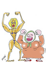 Cartoon: Ute und Aysche . . . (small) by Hayati tagged ute,und,aysche,bodybuilding,unterschiede,paar,frau,woman,wife,sport,leistungsport,hayati,boyacioglu,berlin