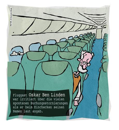 Cartoon: Oscar Ben fliegt allein (medium) by Peter Schumacher tagged flugangst,reisen,angst