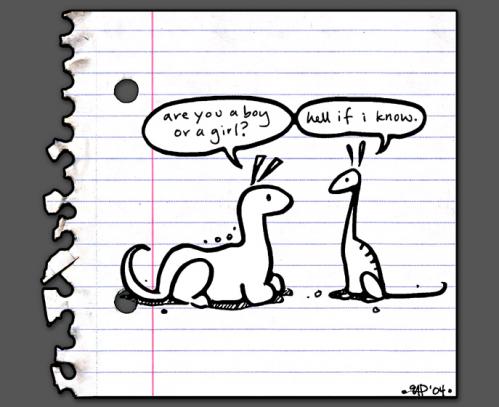 Cartoon: Hell if I know. (medium) by jellyfish333 tagged gender,boy,or,girl,dinosaur,hell,if,know