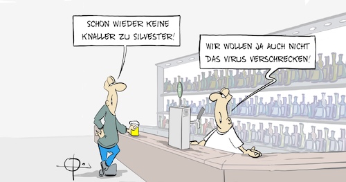 Cartoon: 20211203-VirusVerschrecken (medium) by Marcus Gottfried tagged virus,corona,covid,silvester,lockdown,kontaktsperre,virus,corona,covid,silvester,lockdown,kontaktsperre