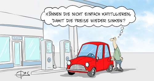 Cartoon: 20220313-Kapitulation (medium) by Marcus Gottfried tagged kapitulation,ukraine,russland,krieg,benzinpreis,spritpreis,tankstelle,kosten,widerstand,kapitulation,ukraine,russland,krieg,benzinpreis,spritpreis,tankstelle,kosten,widerstand