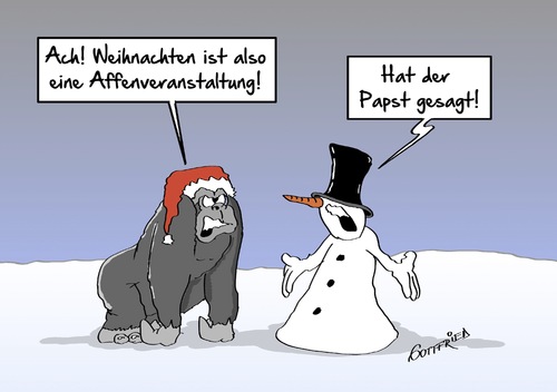 Cartoon: Affenveranstaltung (medium) by Marcus Gottfried tagged weihnachten,christfest,glaube,religion,katholisch,evangelisch,gorilla,affe,affenveranstaltung,kritik,schneemann,weihnachtsmann,papst,oberhaupt,albern,unnötig,winter,schnee,freude,marcus,gottfried,cartoon,karikatur,weihnachten,christfest,glaube,religion,katholisch,evangelisch,gorilla,affe,affenveranstaltung,kritik,schneemann,weihnachtsmann,papst,oberhaupt,albern,unnötig,winter,schnee,freude,marcus,gottfried,cartoon,karikatur