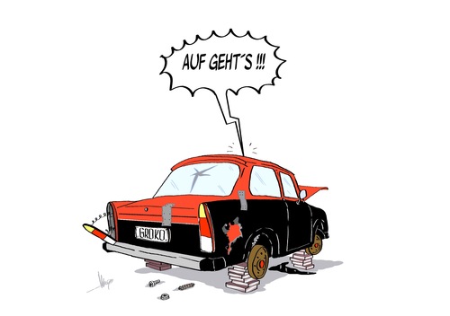 Cartoon: Auf gehts (medium) by Marcus Gottfried tagged einigung,kosten,berlin,regierung,wrack,schrott,fahrbereit,auto,karikatur,cartoon,gottfried,marcus,partei,koalitionsverhandlung,koalition,csu,cdu,spd,spd,cdu,csu,koalition,koalitionsverhandlung,partei,marcus,gottfried,cartoon,karikatur,auto,fahrbereit,schrott,wrack,regierung,berlin,einigung