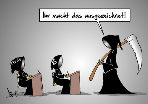 Cartoon: Ausgezeichnet (medium) by Marcus Gottfried tagged isis,is,afrika,ebola,krankheit,seuche,tod,alternative,schule,vergessen,lernen,lehre,pest,cholera,sterben,sensemann,augenmerk,terror,terrorismus,islam,islamismus,glauben,glaubenskrieg,kutte,schwarz,schreck,erschrocken,übersehen,angst,ängstlich,isis,is,afrika,ebola,krankheit,seuche,tod,alternative,schule,vergessen,lernen,lehre,pest,cholera,sterben,sensemann,augenmerk,terror,terrorismus,islam,islamismus,glauben,glaubenskrieg,kutte,schwarz,schreck,erschrocken,übersehen,angst,ängstlich