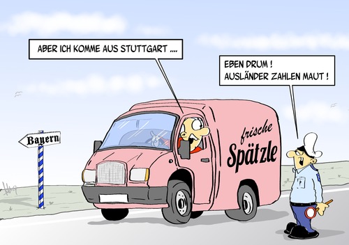 Cartoon: Bayernmaut (medium) by Marcus Gottfried tagged pkw,lkw,maut,geld,kosten,seehofer,bayern,gebühr,autobahn,strasse,laster,polizei,polizist,fahrer,kontrolle,bundesland,pkw,lkw,maut,geld,kosten,seehofer,bayern,gebühr,autobahn,strasse,laster,polizei,polizist,fahrer,kontrolle,bundesland