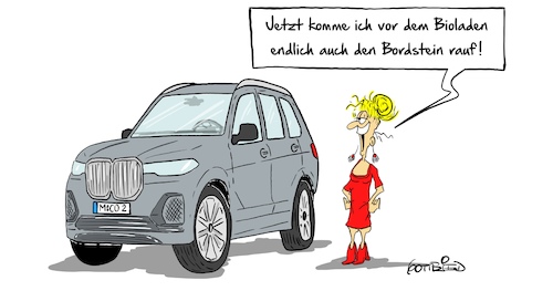 Cartoon: Bordstein (medium) by Marcus Gottfried tagged klima,klimaschutz,umwelt,abgas,abgaswerte,bmw,auto,suv,geländewagen,allrad,bioladen,bordstein,marcus,gottfried,klima,klimaschutz,umwelt,abgas,abgaswerte,bmw,auto,suv,geländewagen,allrad,bioladen,bordstein,marcus,gottfried