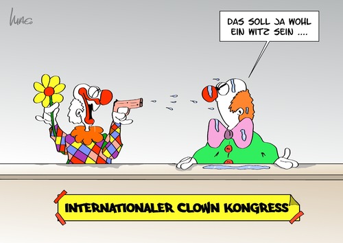 Cartoon: Clownkongress (medium) by Marcus Gottfried tagged clown,clownkongress,kongress,spass,ärgern,blume,wasserpistole,international,witz,clown,clownkongress,kongress,spass,ärgern,blume,wasserpistole,international,witz