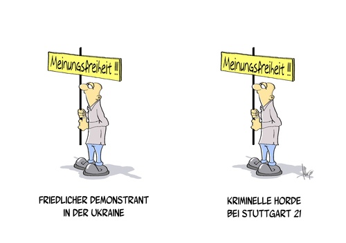 Cartoon: Demonstranten (medium) by Marcus Gottfried tagged demonstration,demo,sichtweise,point,of,view,widerstand,aufruhr,marcus,gottfried,cartoon,karikatur,ukraine,europa,beitritt,verhandlung,stuttgart,21,bevölkerung,auflehnungfriedlich,kriminelle,horde,osten,meinungsfreiheit,pro,westlich,anti,demonstration,demo,sichtweise,point,of,view,widerstand,aufruhr,marcus,gottfried,cartoon,ukraine,europa,beitritt,verhandlung,stuttgart,21,bevölkerung,auflehnungfriedlich,kriminelle,horde,osten,meinungsfreiheit,pro,westlich,anti