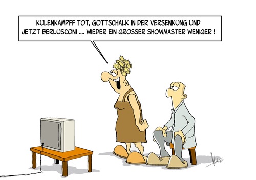 Cartoon: Ein Showmaster weniger (medium) by Marcus Gottfried tagged ehepaar,stuhl,sitzecke,mann,frau,tv,fernsehen,locken,frisur,politik,italien,gericht,strafe,silvio,berlusconi,medien,medienmogul,ehepaar,stuhl,sitzecke,mann,frau,tv,fernsehen,locken,frisur,politik,italien,gericht,strafe,silvio,berlusconi,medien,medienmogul,tod