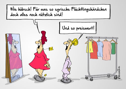 Cartoon: Flüchtlingshändchen (medium) by Marcus Gottfried tagged türkei,syrien,flüchtlinge,arbeitskraft,arbeiter,kinderarbeit,modefirmen,mode,bekleidungsindustrie,sklaven,europa,kleidung,billig,preiswert,ausnutzen,kinderhände,freude,marcus,gottfried,cartoon,karikatur,türkei,syrien,flüchtlinge,arbeitskraft,arbeiter,kinderarbeit,modefirmen,mode,bekleidungsindustrie,sklaven,europa,kleidung,billig,preiswert,ausnutzen,kinderhände,freude,marcus,gottfried,cartoon,karikatur