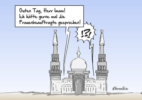 Cartoon: Frauenbeauftragte (medium) by Marcus Gottfried tagged frau,mann,frauenbeauftragte,moschee,imam,kirche,glaube,religion,leben,symbol,gender,freunde,marcus,gottfried,cartoon,karikatur,frau,mann,frauenbeauftragte,moschee,imam,kirche,glaube,religion,leben,symbol,gender,freunde,marcus,gottfried,cartoon,karikatur