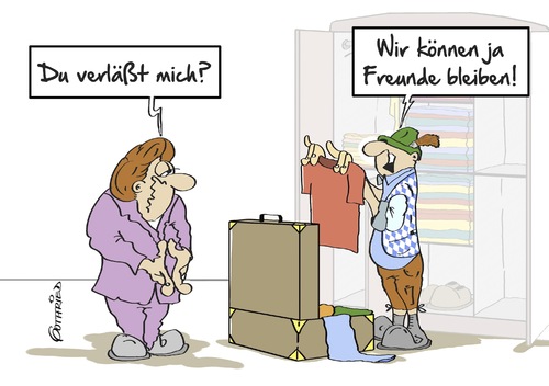 Cartoon: Freunde bleiben (medium) by Marcus Gottfried tagged trennung,ehe,verbindung,merkel,seehofer,cdu,csu,koalition,schwesterpartei,verlassen,scheidung,koffer,packen,sachen,klamotten,versprechen,marcus,gottfried,cartoon,karikatur,trennung,ehe,verbindung,merkel,seehofer,cdu,csu,koalition,schwesterpartei,verlassen,scheidung,koffer,packen,sachen,klamotten,versprechen,marcus,gottfried,cartoon,karikatur