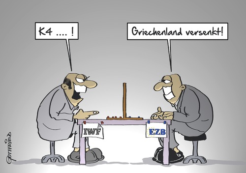 Cartoon: Griechenland versenkt (medium) by Marcus Gottfried tagged europa,eu,währung,geld,griechenland,schulden,krise,versenken,sinken,schiffe,spiel,absicht,unterhaltung,plan,iwf,ezb,spielen,spaß,freude,marcus,gottfried,cartoon,karikatur,europa,eu,währung,geld,griechenland,schulden,krise,versenken,sinken,schiffe,spiel,absicht,unterhaltung,plan,iwf,ezb,spielen,spaß,freude,marcus,gottfried,cartoon,karikatur