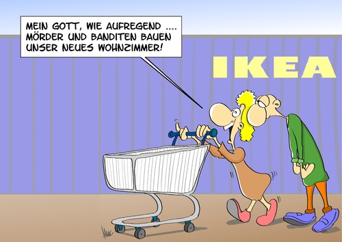 Cartoon: IKEA (medium) by Marcus Gottfried tagged ikea,möbel,möbelhaus,schweden,produktion,gefangene,ddr,cuba,montage,preiswert,billig,billy,regal,schrank,paar,einkauf,aufregung,spannung,ikea,möbel,möbelhaus,schweden,produktion,gefangene,ddr,cuba,montage,preiswert,billig,billy,regal,schrank,paar,einkauf,aufregung,spannung