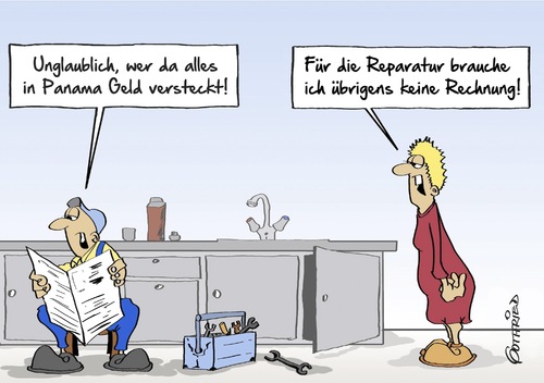 Cartoon: Klein Panama (medium) by Marcus Gottfried tagged küche,reparatur,handwerker,schwarzarbeit,abgaben,panama,offshore,panamapapers,papers,steuer,briefkastenfirma,papier,marcus,gottfried,cartoon,karikatur,küche,reparatur,handwerker,schwarzarbeit,abgaben,panama,offshore,panamapapers,papers,steuer,briefkastenfirma,papier,marcus,gottfried,cartoon,karikatur