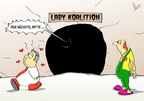 Cartoon: Lady Koalition (medium) by Marcus Gottfried tagged regierung,wahl,bundestag,koalition,cdu,spd,grüne,höhle,angebot,anfrage,marcus,gottfried,cartoon,karikatur,liebe,verliebt,lady,dame,nächste,wechsel,nachfrage,merkel,herz,konkurrenz,regierung,wahl,bundestag,koalition,cdu,spd,grüne,höhle,angebot,anfrage,marcus,gottfried,cartoon,karikatur,liebe,verliebt,lady,dame,nächste,wechsel,nachfrage,konkurrenz,herz