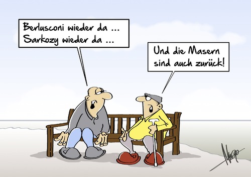 Cartoon: Masern zurück (medium) by Marcus Gottfried tagged masern,sarkozy,frankreich,berlusconi,italien,krankheit,review,zurück,wieder,da,wiederkehr,staatsmann,abgehalftert,vergessen,auferstehung,marcus,gottfried,cartoon,karikatur,masern,sarkozy,frankreich,berlusconi,italien,krankheit,review,zurück,wieder,da,wiederkehr,staatsmann,abgehalftert,vergessen,auferstehung,marcus,gottfried,cartoon,karikatur