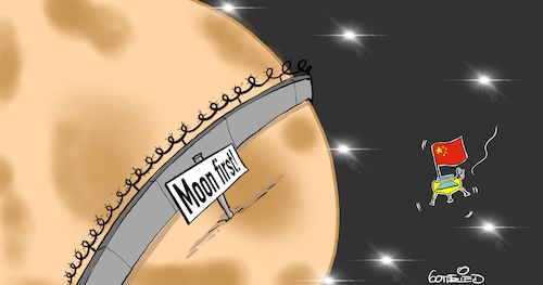 Cartoon: Moon first (medium) by Marcus Gottfried tagged china,mond,raumfahrt,rückseite,china,mond,raumfahrt,rückseite